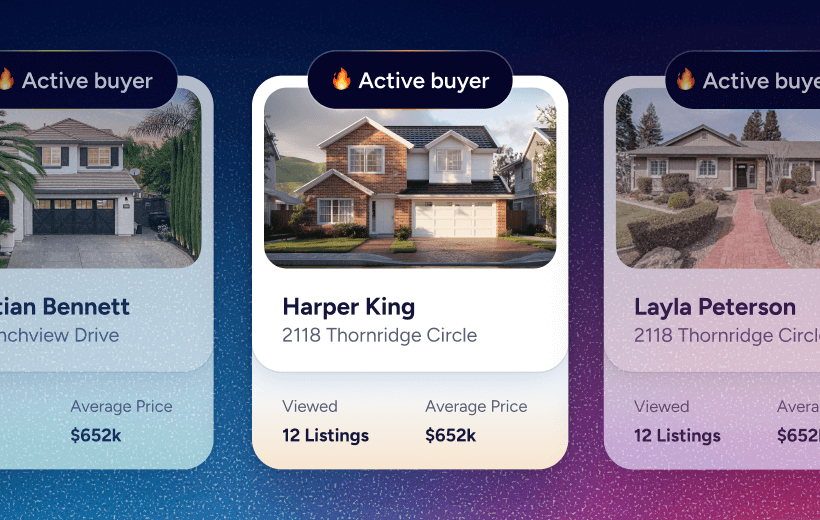 Active buyer cards showing clients currently shopping for homes